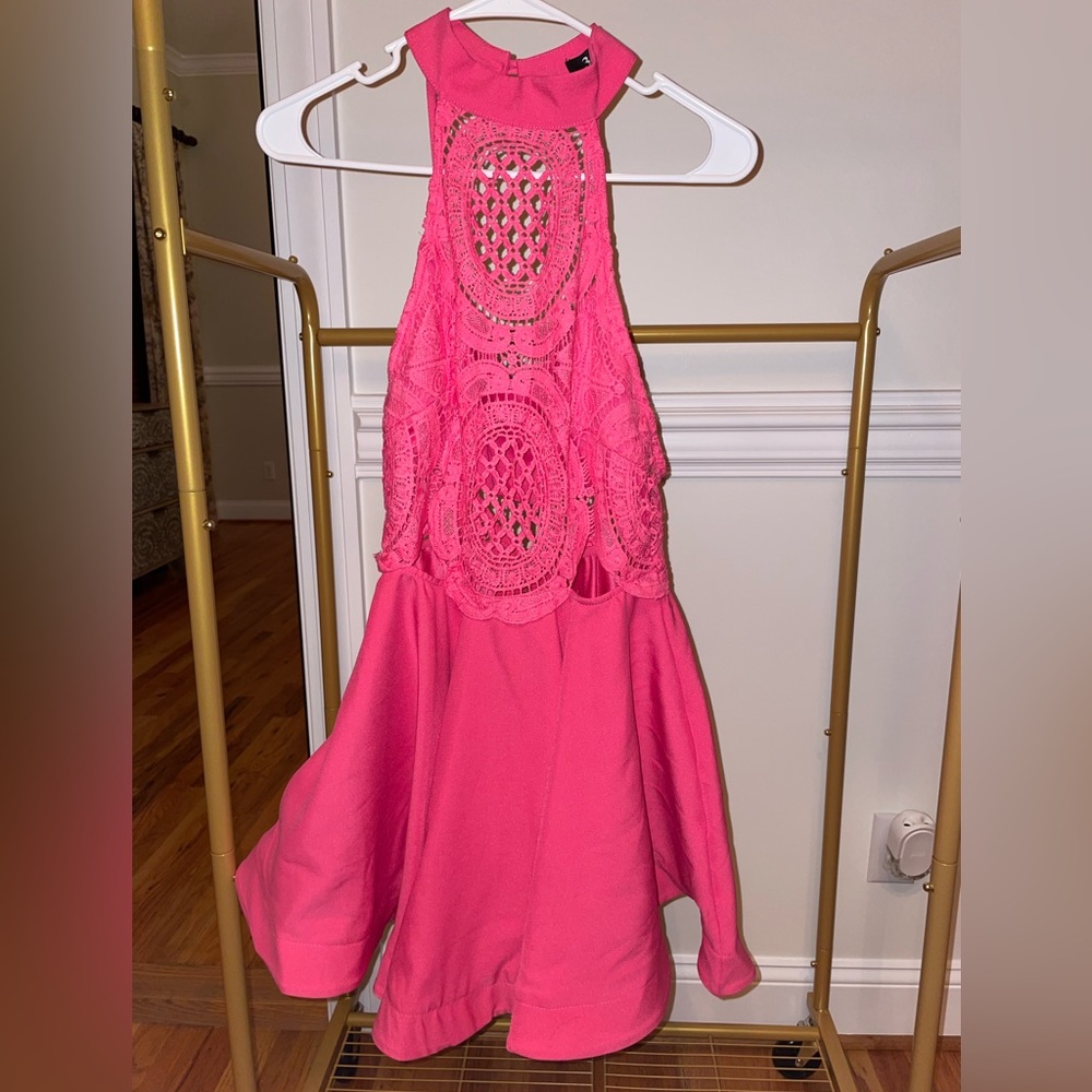 Bright pink lace mini boutique dress NWOT